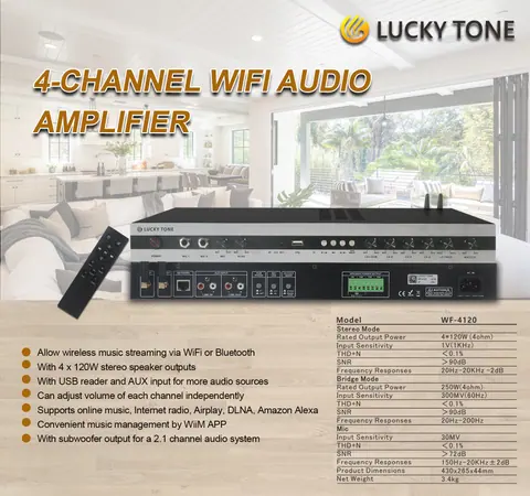 Lucky Tone 4-Channel WiFi Audio Amplifier, product photo 2 of 7